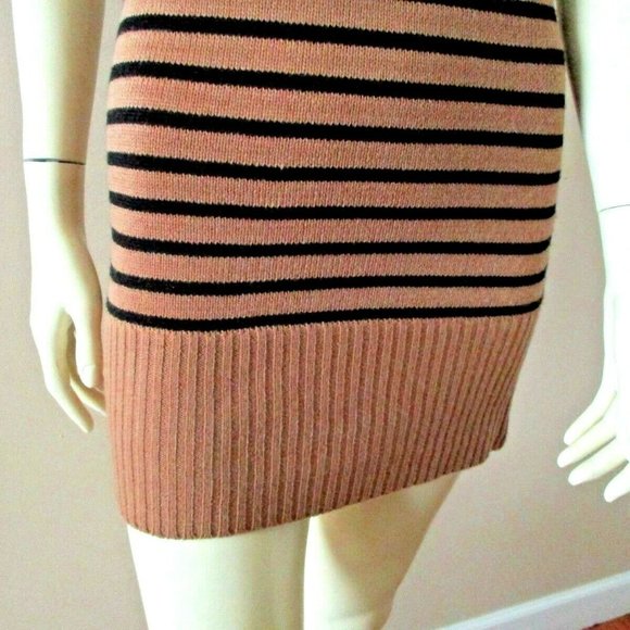 Breton Stripe Cowl Neck Mini Sweater Dress sz S Black and Tan - Picture 3 of 6